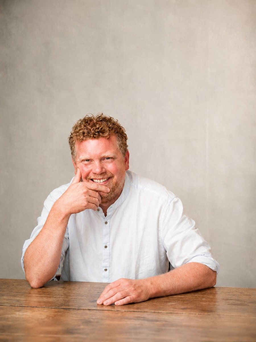Rich Taunt, sitting at a wooden table, smiling